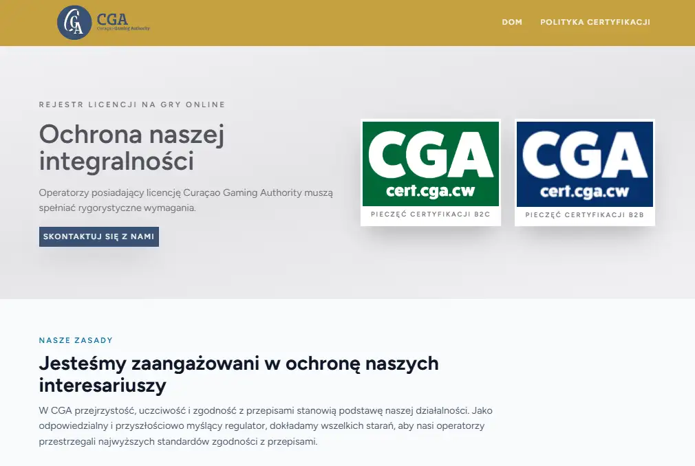Certyfikat Curaçao Gaming Authority dla domeny flagman.casino